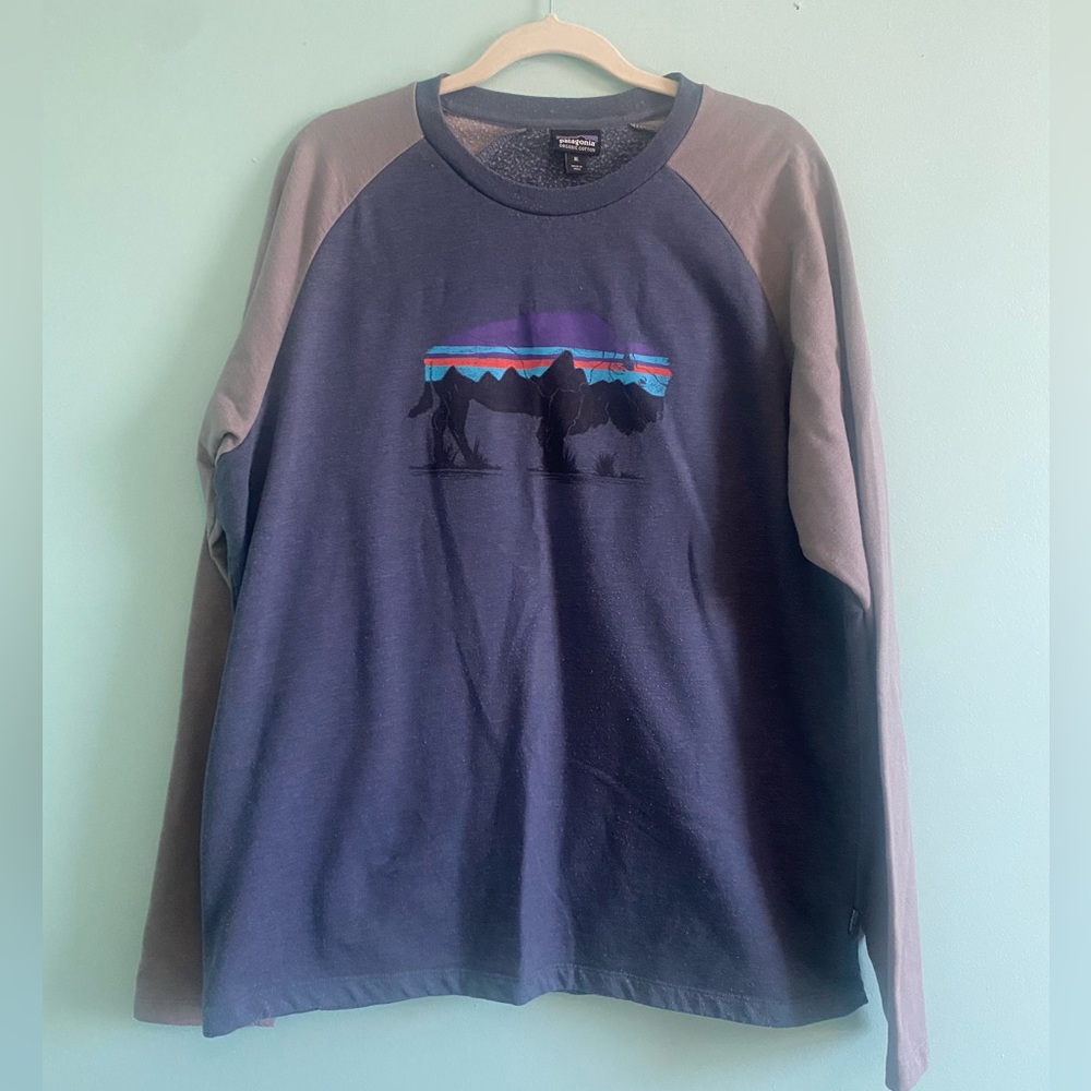 Patagonia Fitz Roy Blue Gray Organic Cotton Crewneck XL